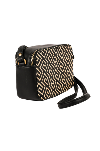 Kmana Amelia Black Rattan Cross Body Bag