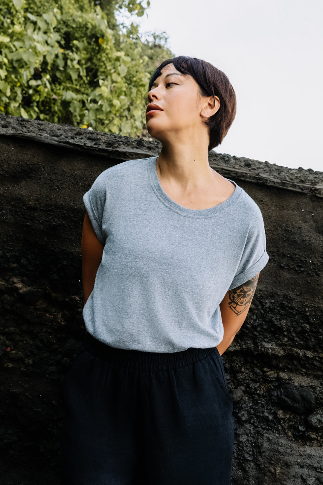 Rolled Sleeve T-Shirt in Grey Marle