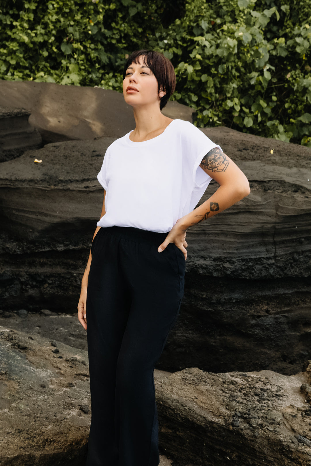 Rolled Sleeve T-Shirt in White