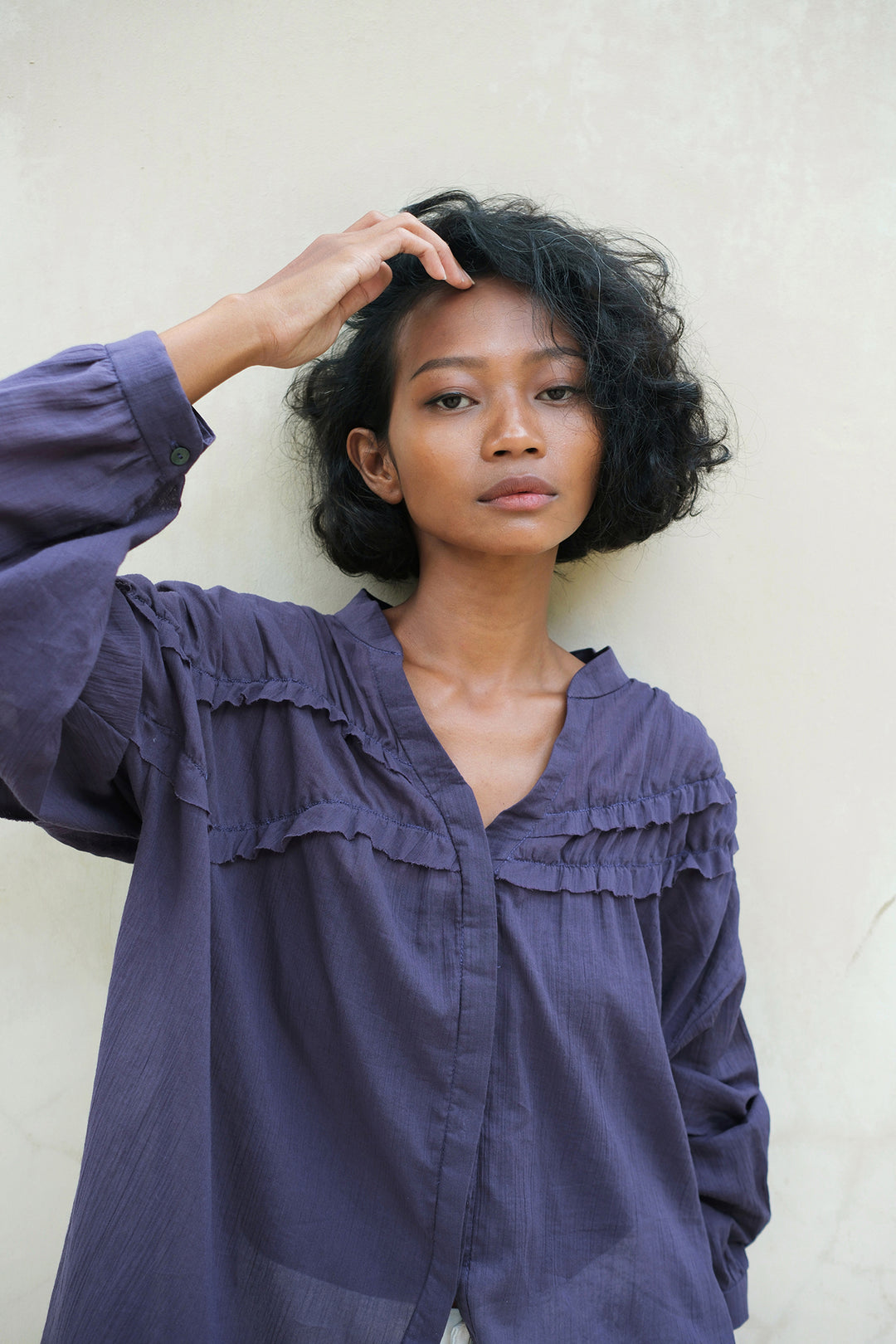 Lucia Oversized Ruffles Shirt In Parachute Purple