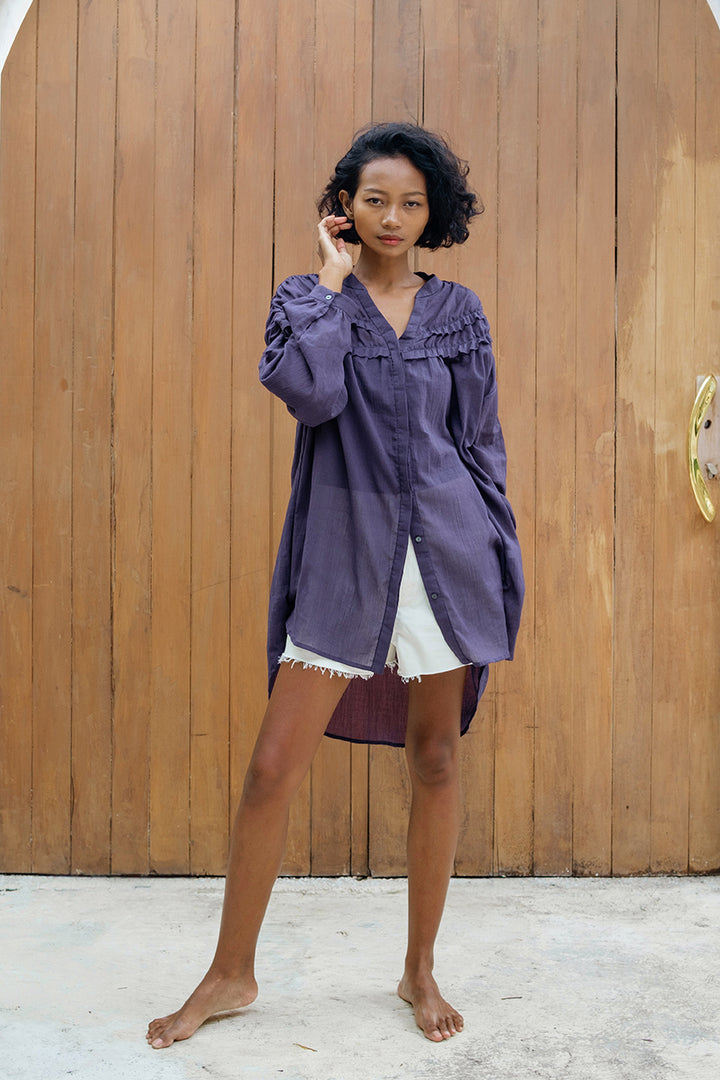 Lucia Oversized Ruffles Shirt In Parachute Purple