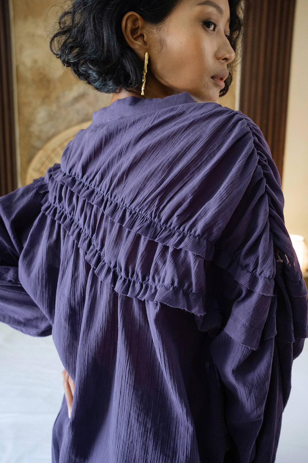 Lucia Oversized Ruffles Shirt In Parachute Purple