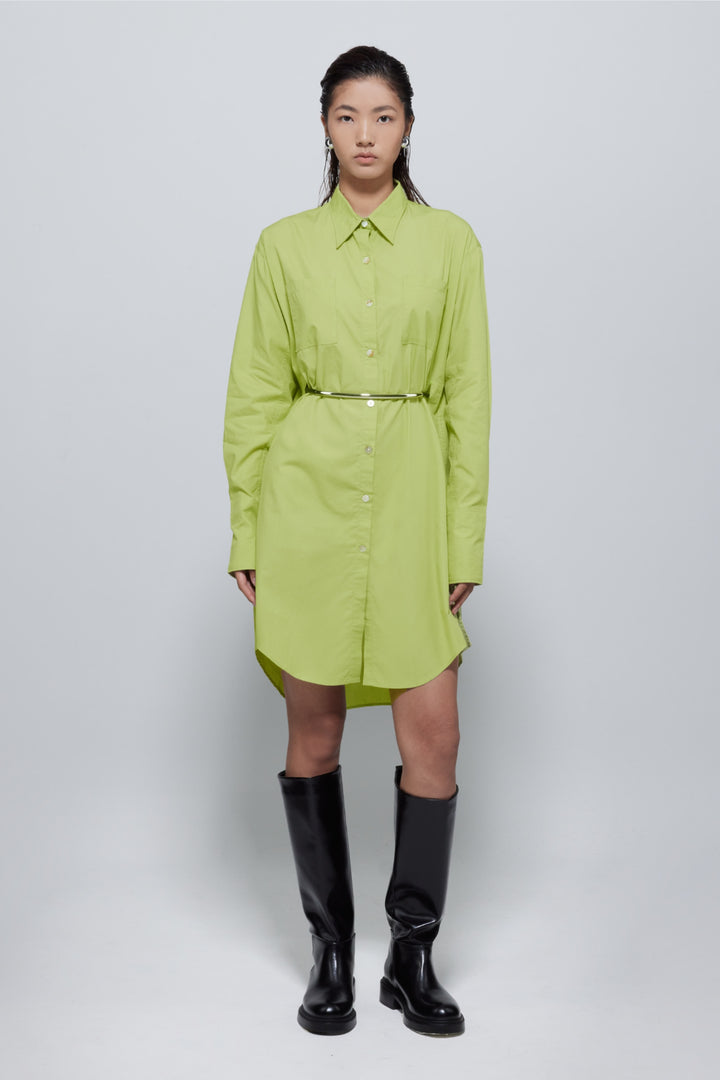 Tasha Oversized Belted Shirt Dress In Green