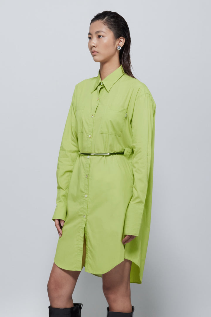 Tasha Oversized Belted Shirt Dress In Green