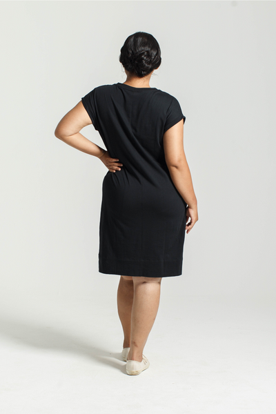 Dorsu Rolled Sleeve T-shirt Dress in Black
