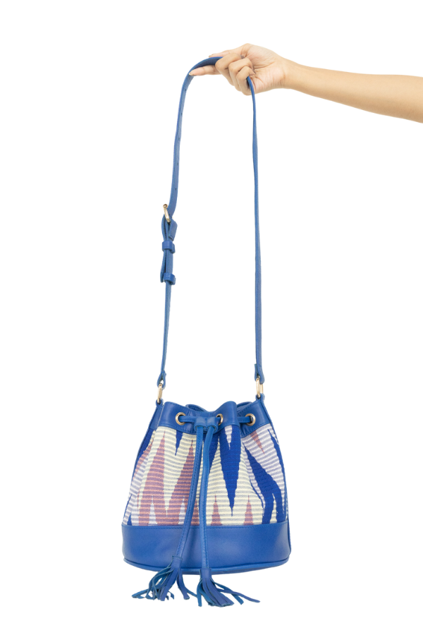 Frankitas Baby Gaya Bucket Bag in Bright Blue with Pink & Blue Rangrang