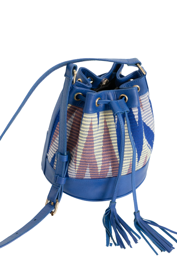 Frankitas Baby Gaya Bucket Bag in Bright Blue with Pink & Blue Rangrang