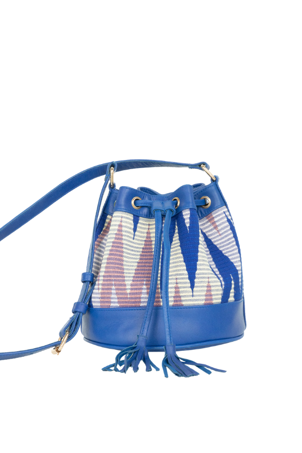 Frankitas Baby Gaya Bucket Bag in Bright Blue with Pink & Blue Rangrang