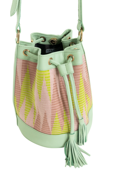 Frankitas Gaya Bucket Bag in Mint with Pink & Green Rangrang