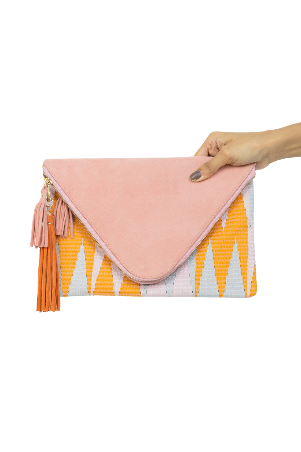Frankitas Maren Ikat Clutch Bag in Smoky Pink & Orange