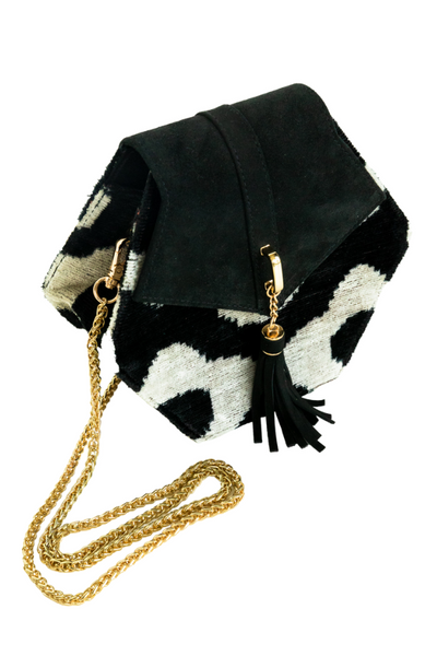 Another view of Frankitas Mini Koko Bag in Black & Grey Velvet, available on ZERRIN with free Singapore delivery