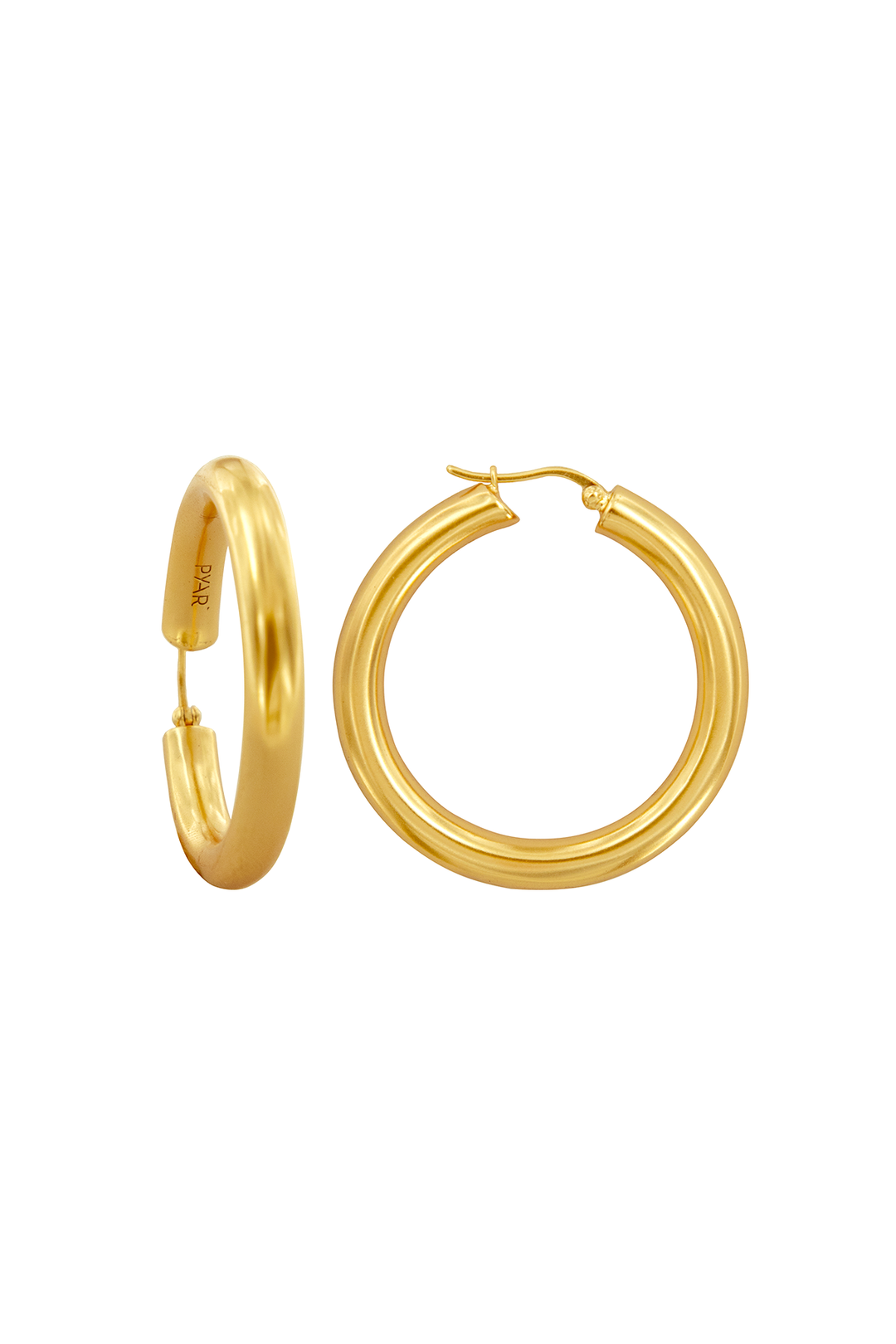 Side view of Pyar Jupiter Gold Hinged Hoop Earrings, available on ZERRIN with free shipping in Singapore