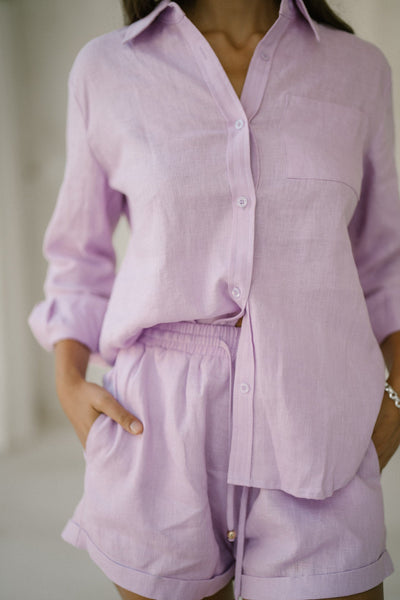 Summery The Label Classic Linen Shorts in Lilac