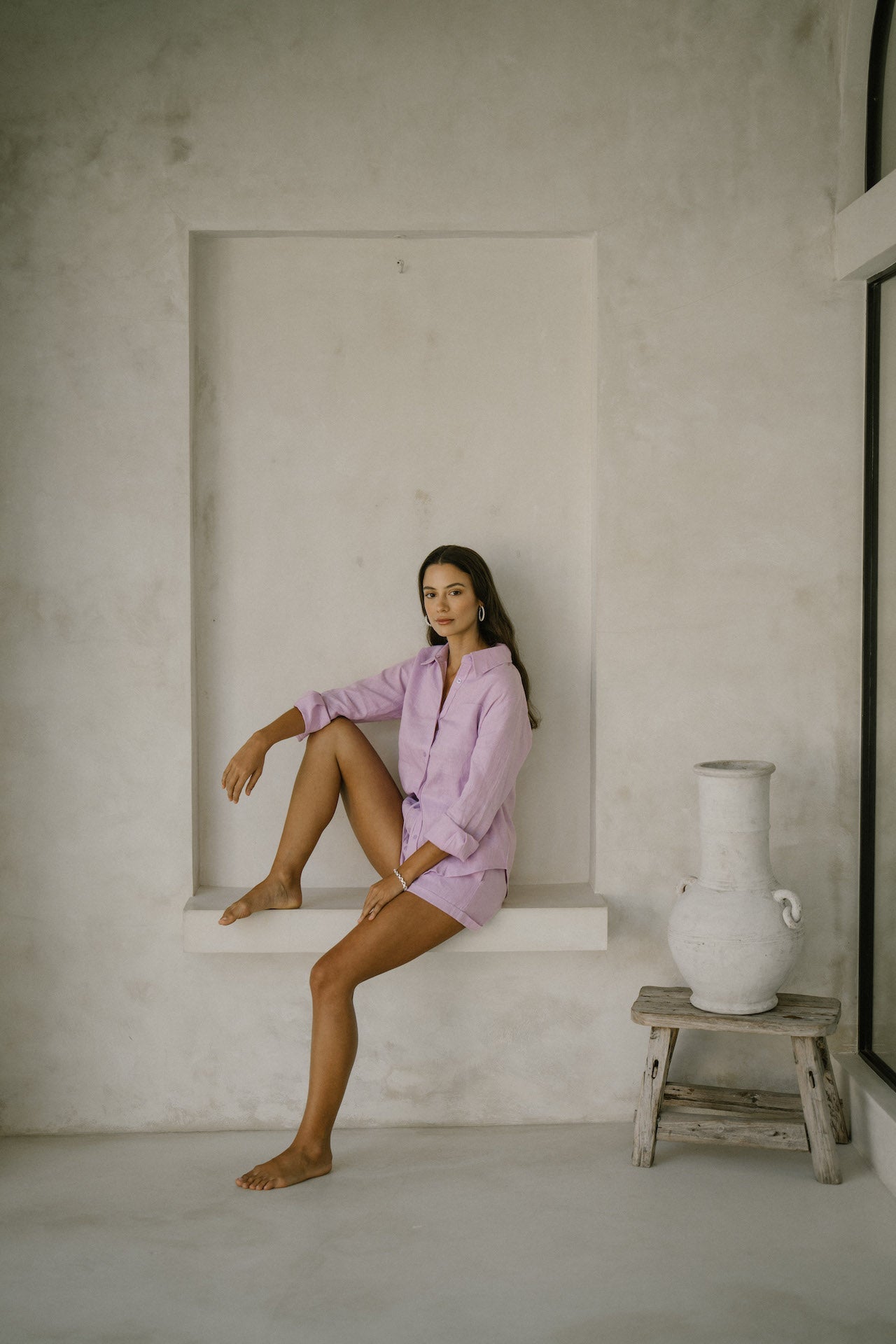 Summery The Label Classic Linen Shorts in Lilac