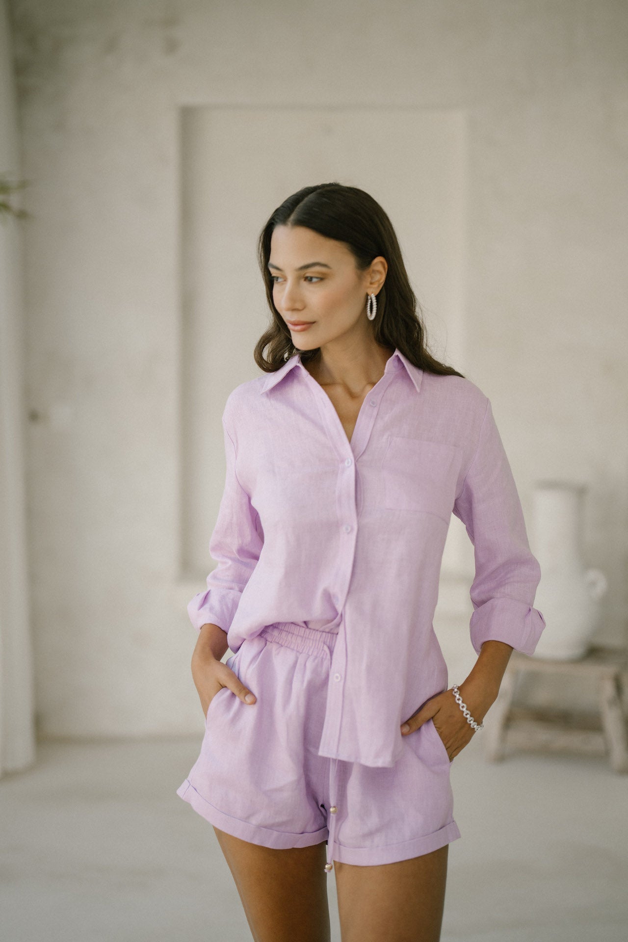Summery The Label Classic Linen Shirt in Lilac