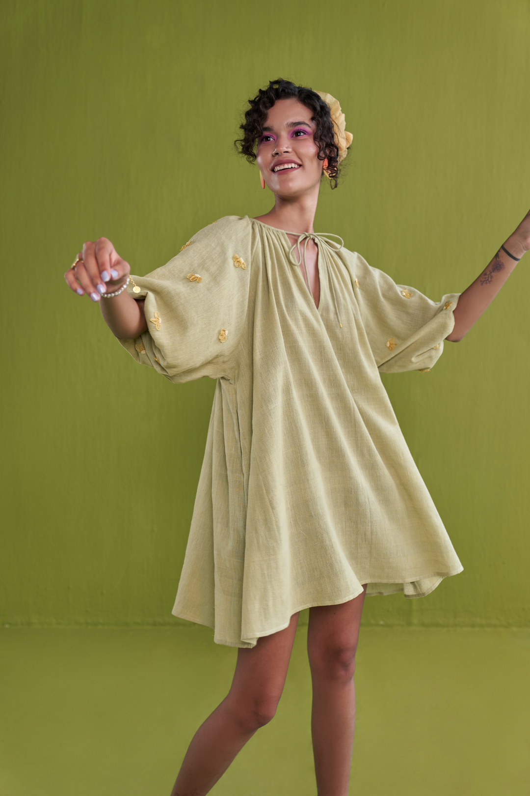 The Golden Green Handwoven Organic Cotton Dress