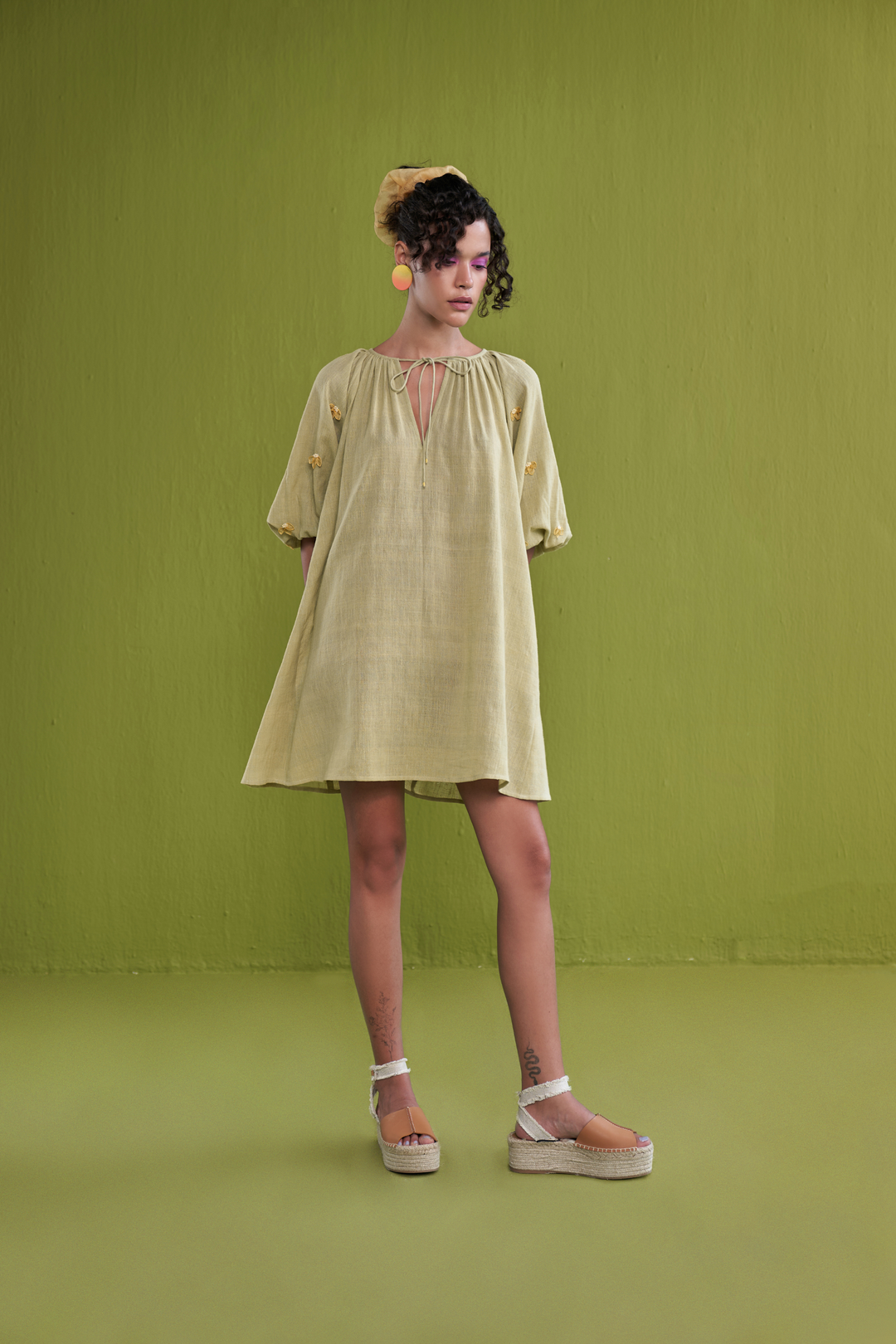 The Golden Green Handwoven Organic Cotton Dress