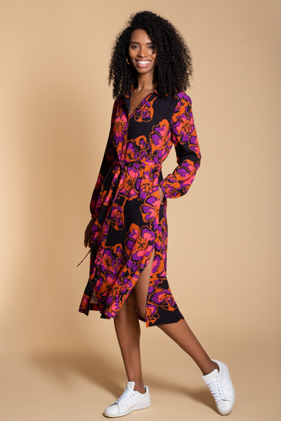 Hide the Label Acacia Shirt Dress in Pink and Rust Floral