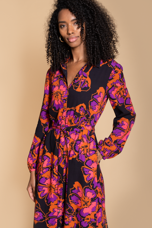 Acacia Shirt Dress in Pink and Rust Floral