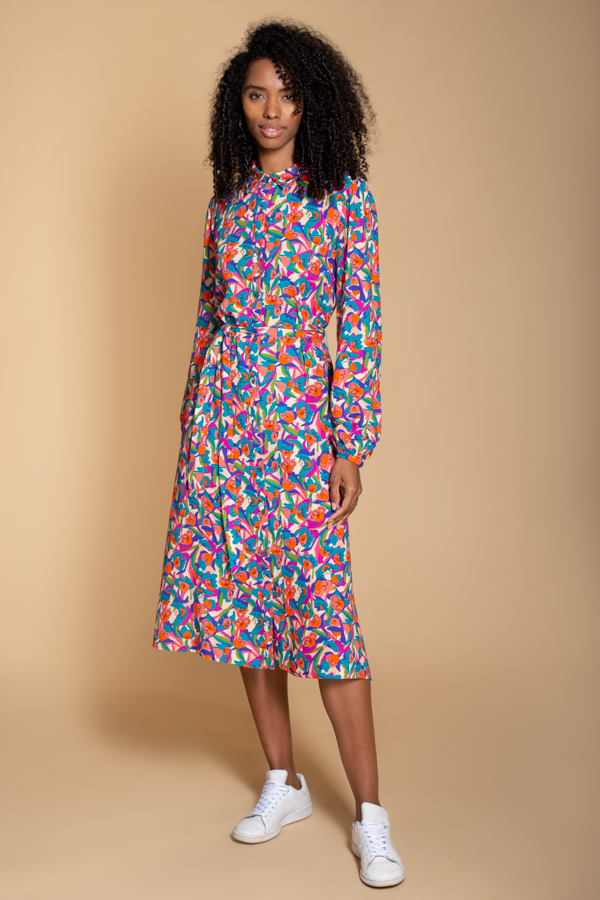 Hide the Label Acacia Shirt Dress in Graphic Pink Floral