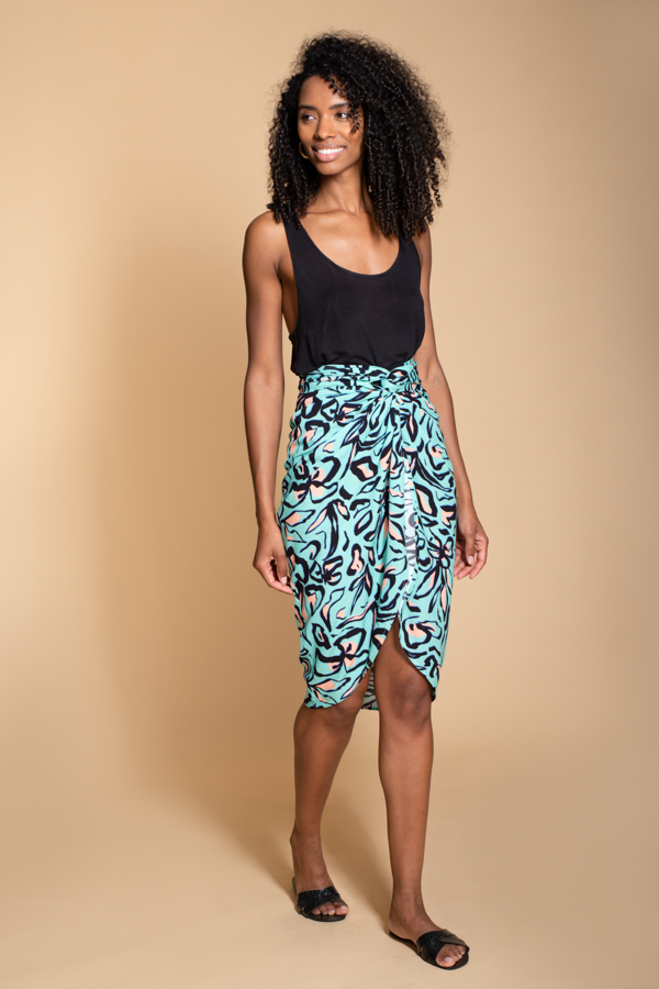 Orange leopard print wrap skirt hot sale