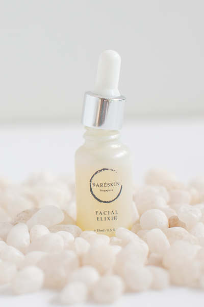 Texture shot of Bare Skin Facial Elixir Face Oil, available on ZERRIN wtih free Singaopre shipping above $50