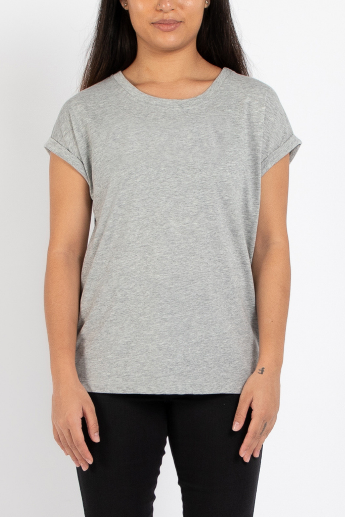 Dorsu Relaxed Crew Tee in Grey Marle, available on ZERRIN