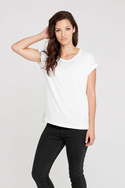 Dorsu Roll Sleeve Crew White T-Shirt, available on ZERRIN