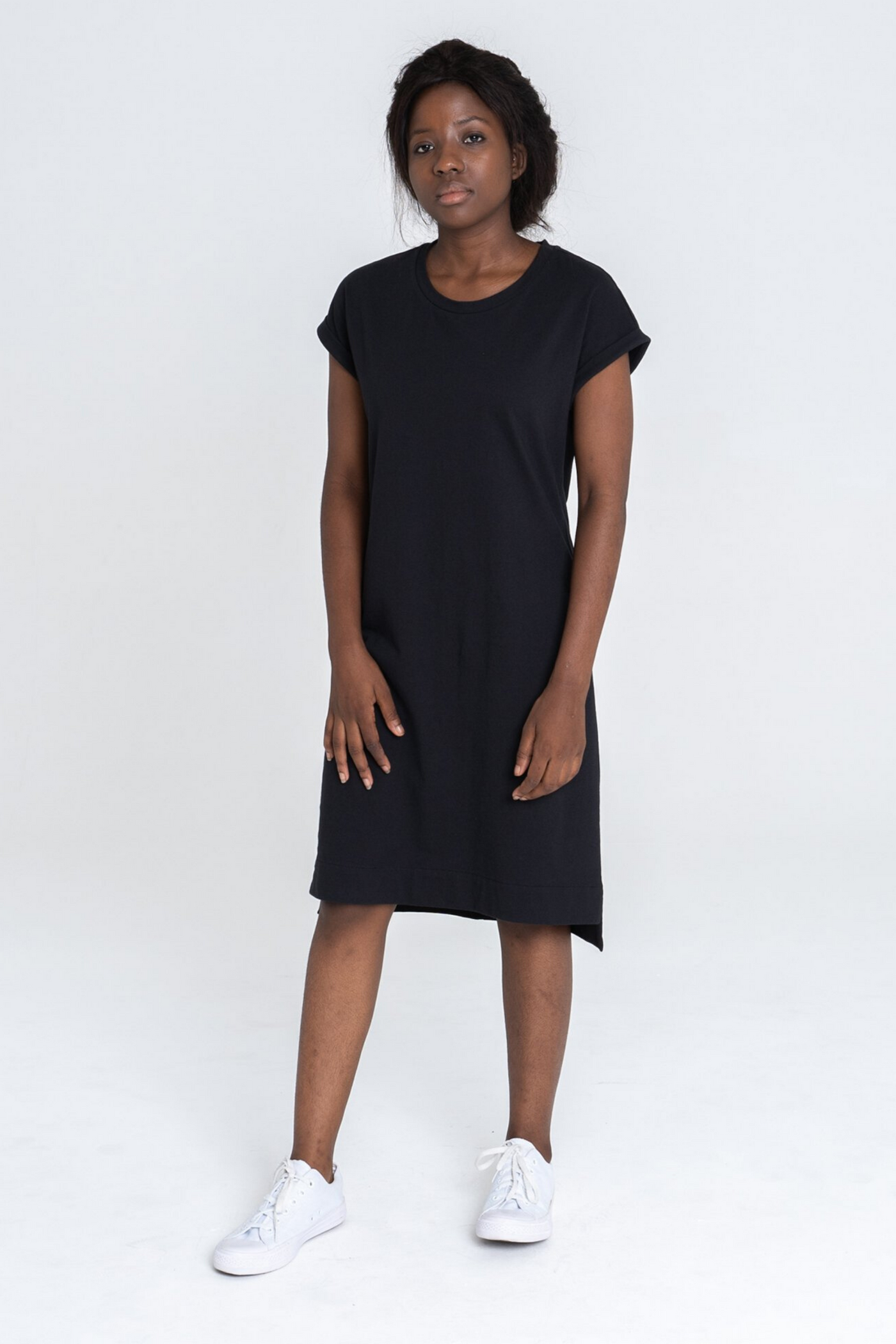 Dorsu Rolled Sleeve T-shirt Dress in Black, available on ZERRIN