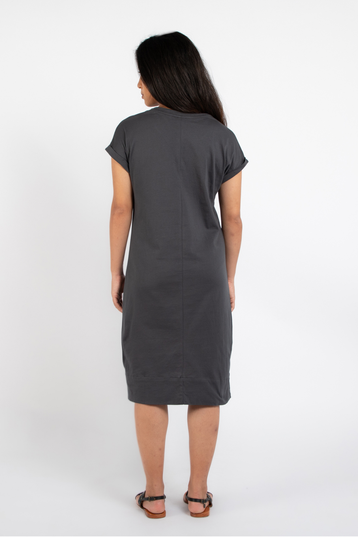 Dorsu Rolled Sleeve T-Shirt Dress in Charcoal