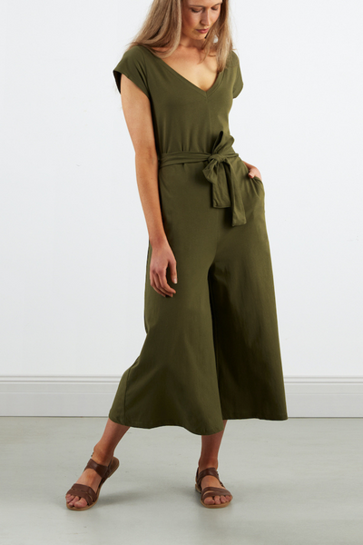 Dorsu Wide Leg Jumpsuit in Olive, available on ZERRIN with free Singapore shipping