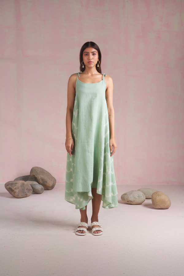 Front view of Sui The Wavy Tie Dye Organic Cotton Maxi Dress, available on ZERRIN
