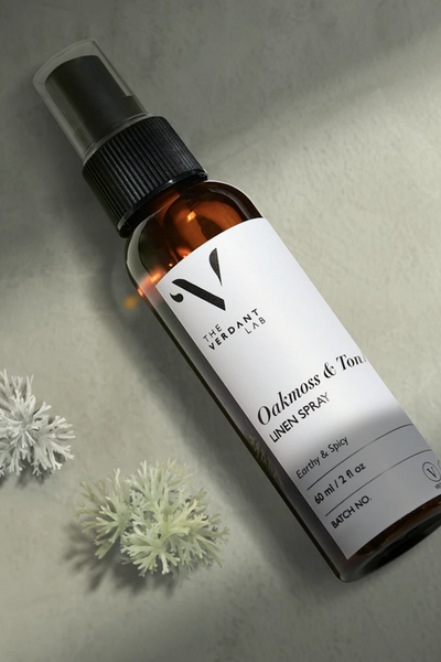 The Verdant Lab Linen Spray in Oakmoss & Tonka, available on ZERRIN with free Singapore shipping above $50