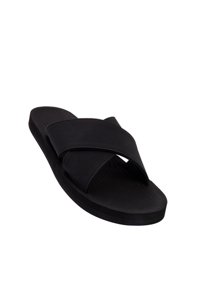 Indosole Women’s ESSNTLS Cross Slides in Black, available on ZERRIN with free Singapore shipping