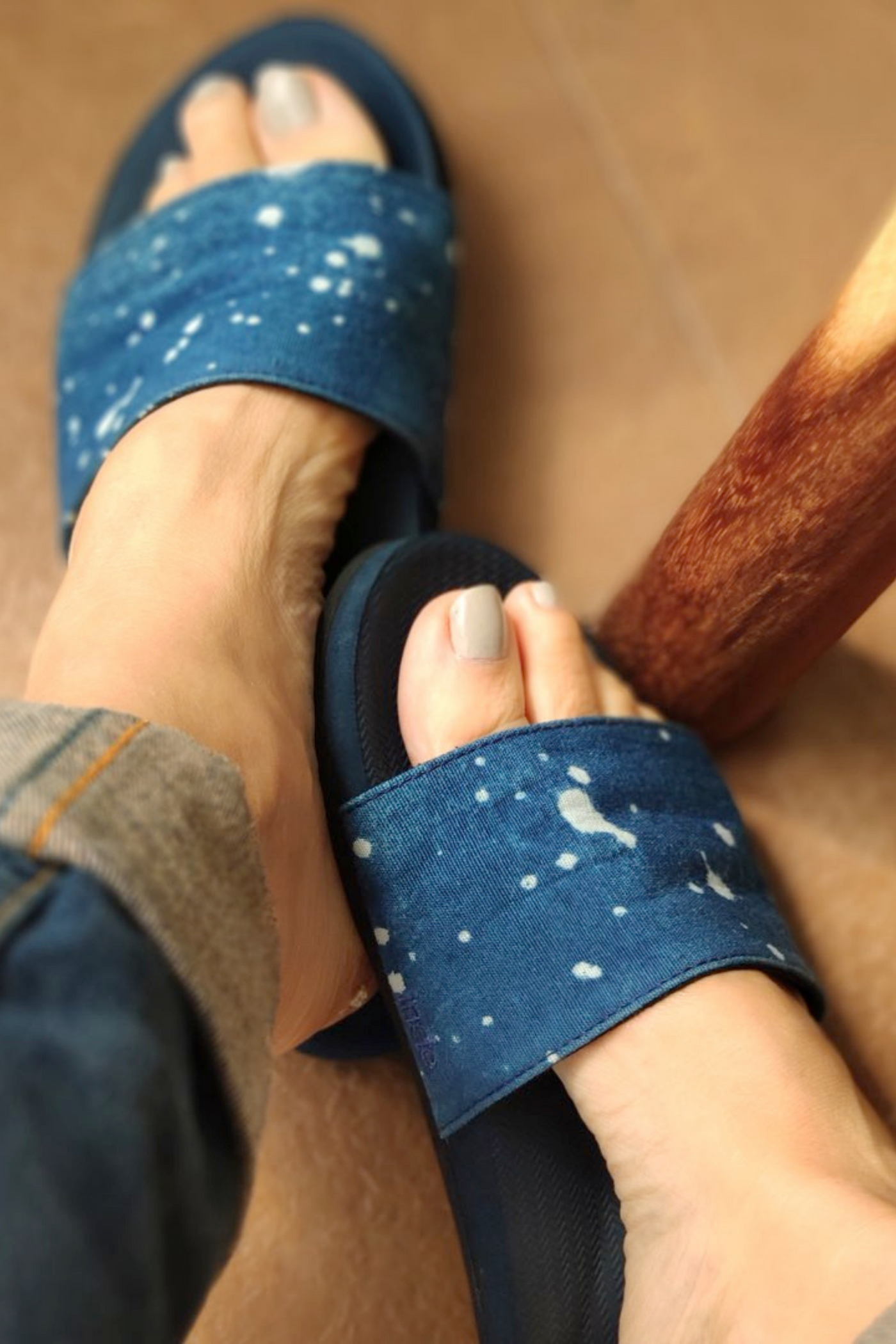 Indosole Women’s ESSNTLS Slides in Shore and Natural Indigo Drips, available on ZERRIN with free Singapore shipping