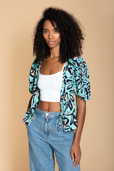 Iris Tie Front top in Mark Making Floral Print