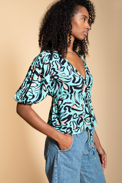 Iris Tie Front top in Mark Making Floral Print