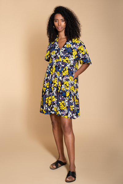 Lilium Short Tiered Dress in Ditsy Floral Print