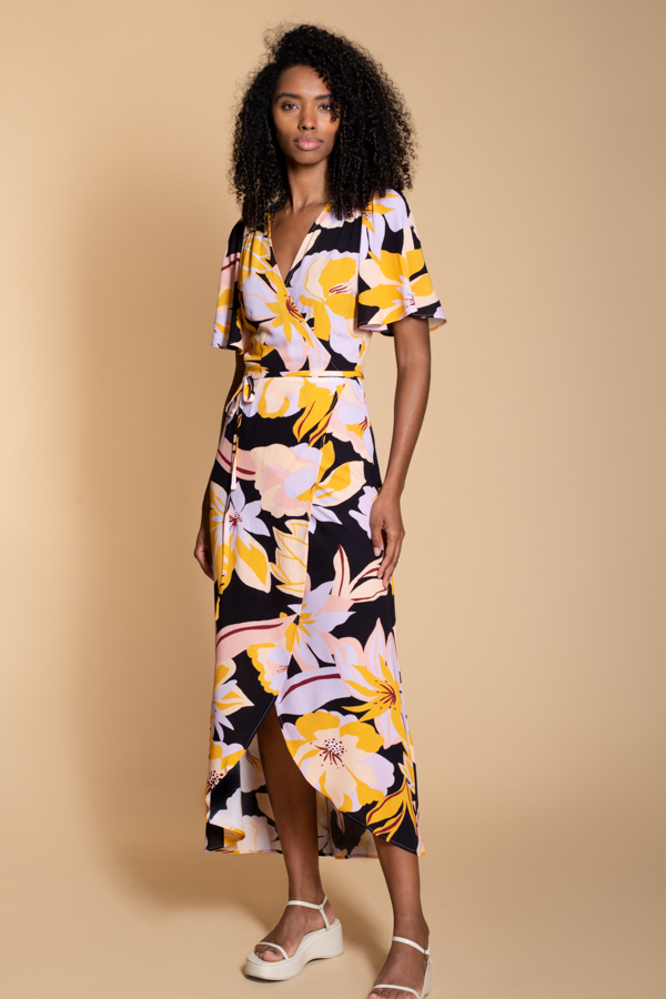 Rosa Maxi dress in Oversize Yellow Floral Print