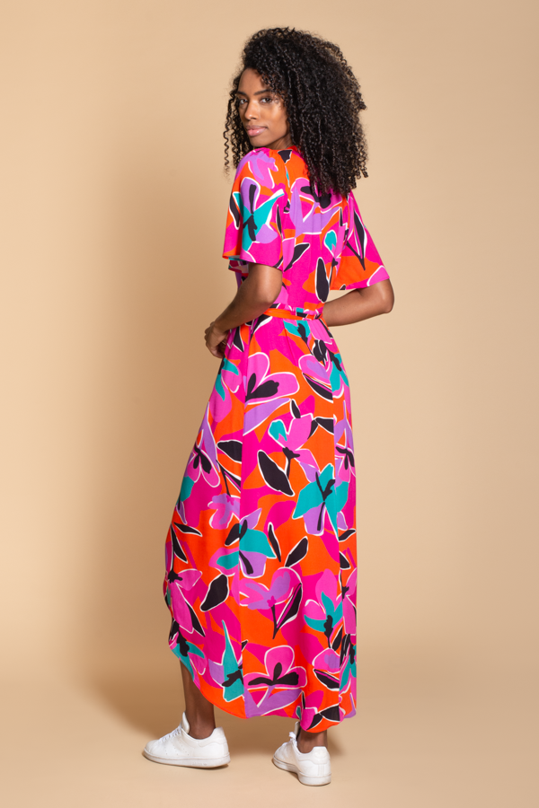 Rosa Maxi Dress in Pink Graphic Floral Print