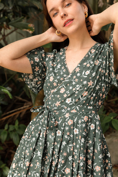 Wray Crafted Suri Wrap Dress in Green