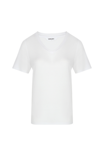 Sans Faff Ness V-Neck T-shirt in White, available on ZERRIN with free Singapore shipping