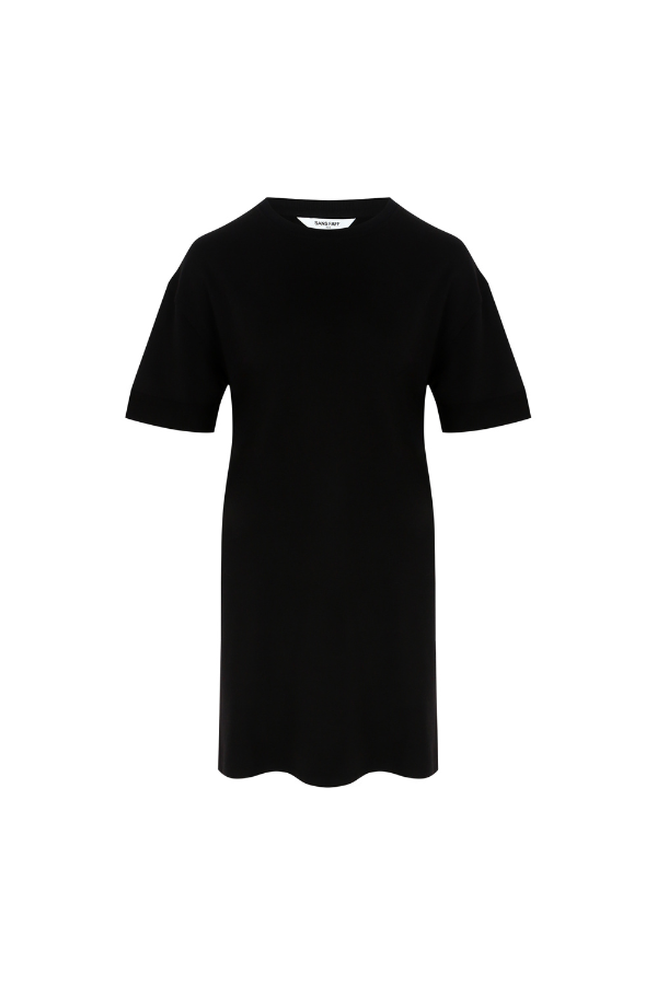 Black bamboo t-shirt dress for women by Sans Faff, available on ZERRIN with free Singapore delivery
