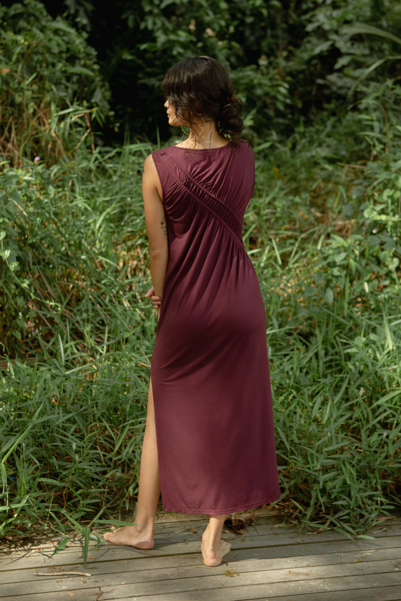 Su By Hand Celia Asymmetric Ruched Waist Dress in Maroon, available on ZERRIN with free Singapore shipping