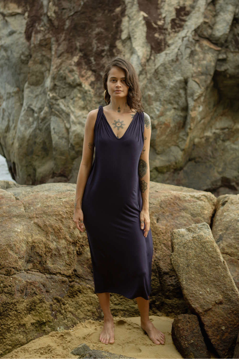 Su By Hand Olivia Dress in Navy, available on ZERRIN with free Singapore shipping