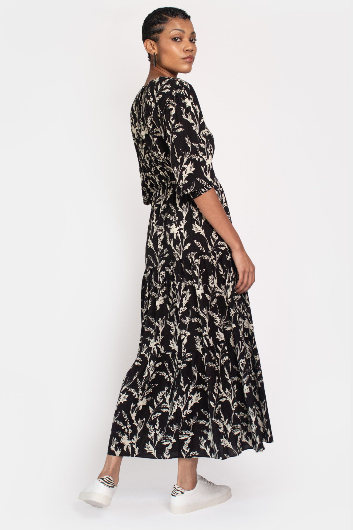 Hide the Label Kalmia Maxi in Black & White Sketch Floral, available in ZERRIN