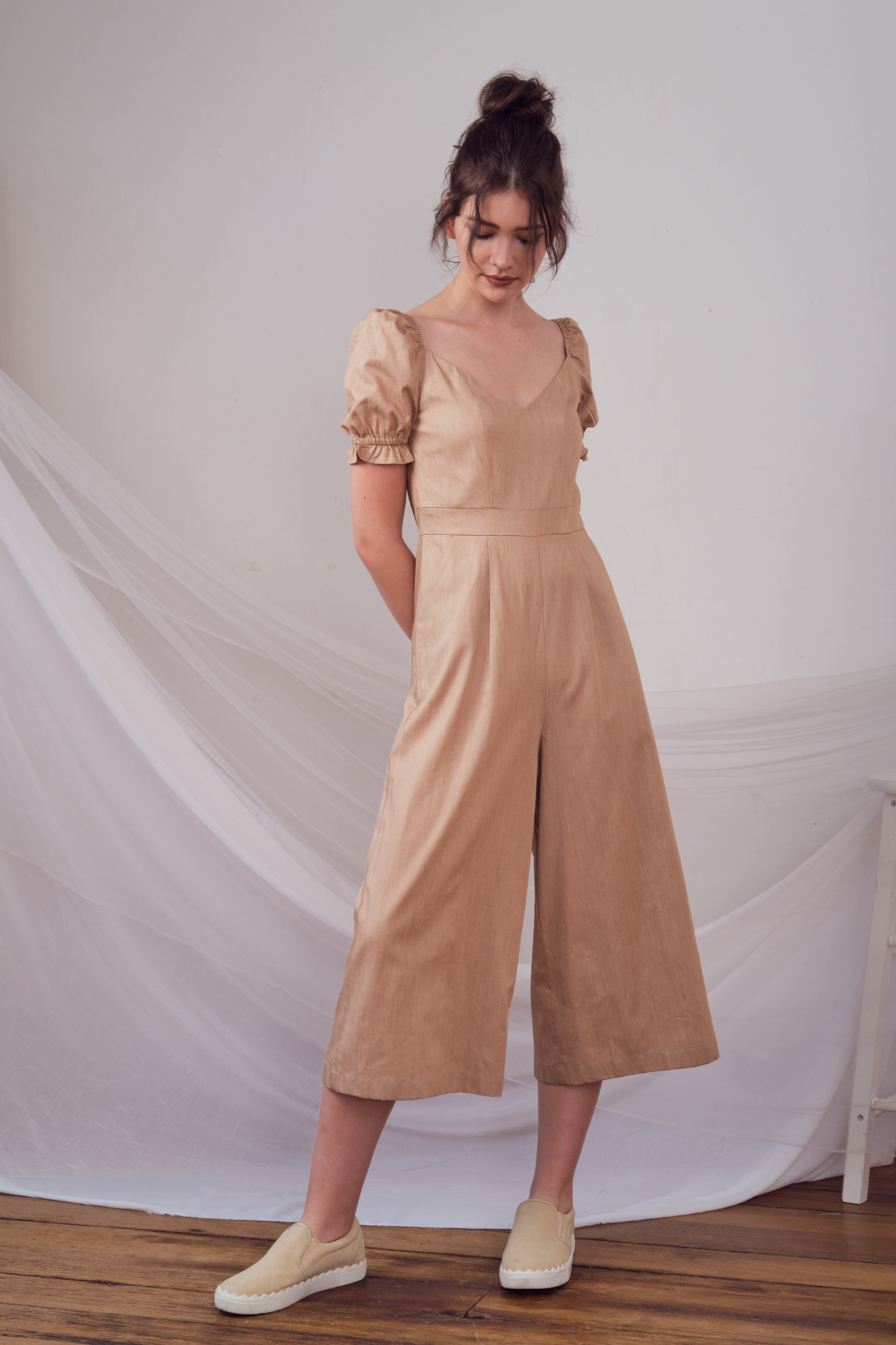 Lily & Lou Janella Jumpsuit in Beige, available in ZERRIN