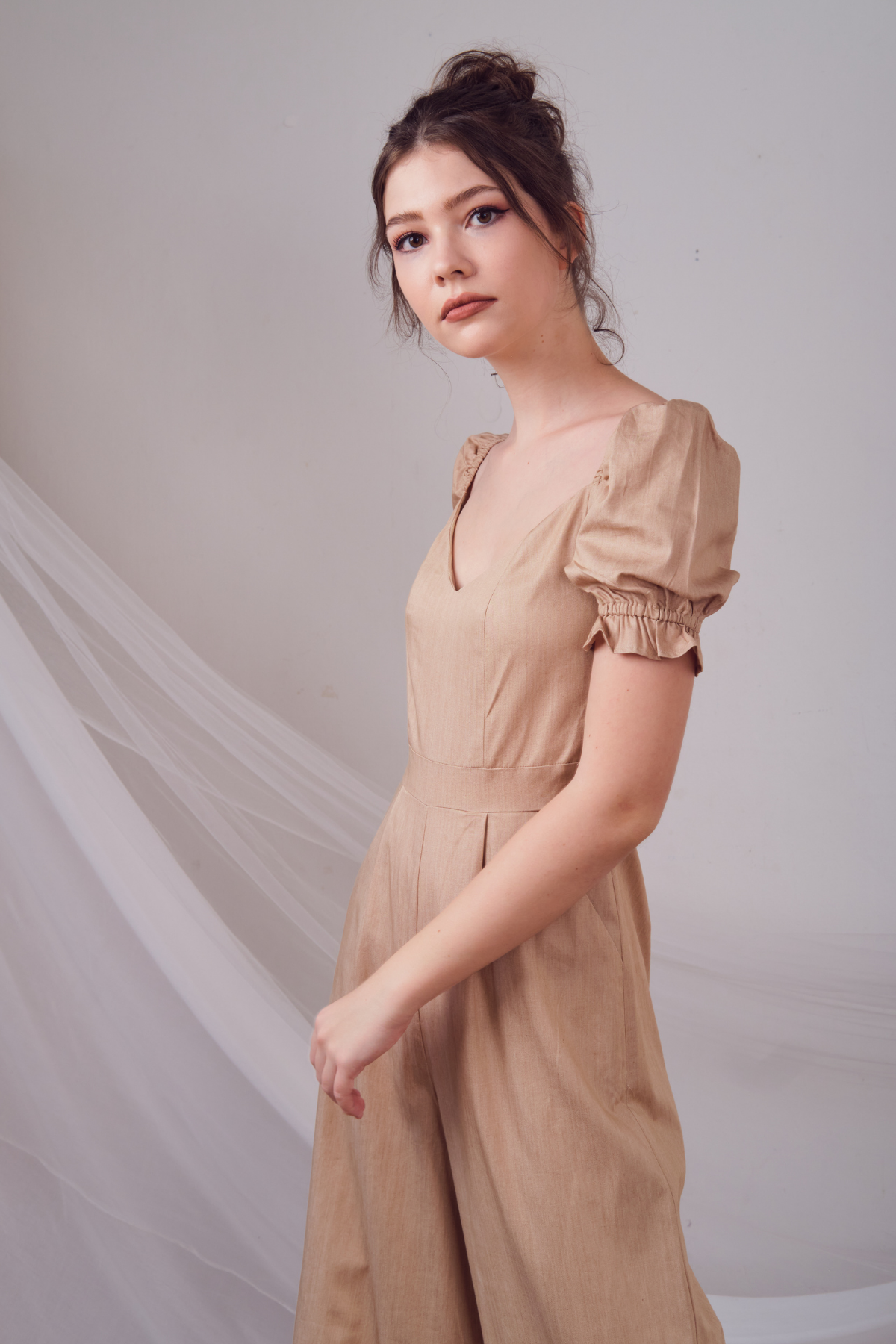 Lily & Lou Janella Jumpsuit in Beige, available in ZERRIN