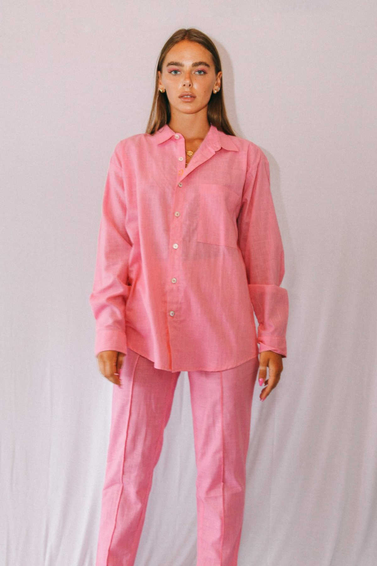 Stain Gemini Shirt in Guava, available in ZERRIN