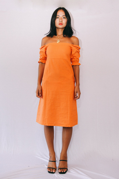 Stain Jane Dress in Papaya, available in ZERRIN